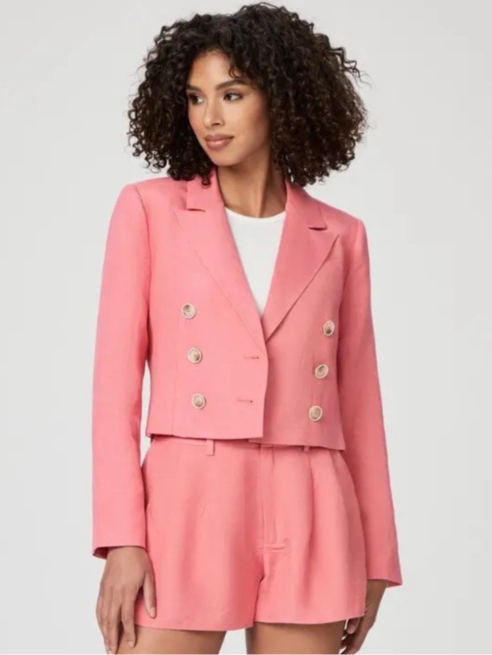 PAIGE Pink Linen Matching Set Suit Double Breasted Blazer Shorts Size 2 $498